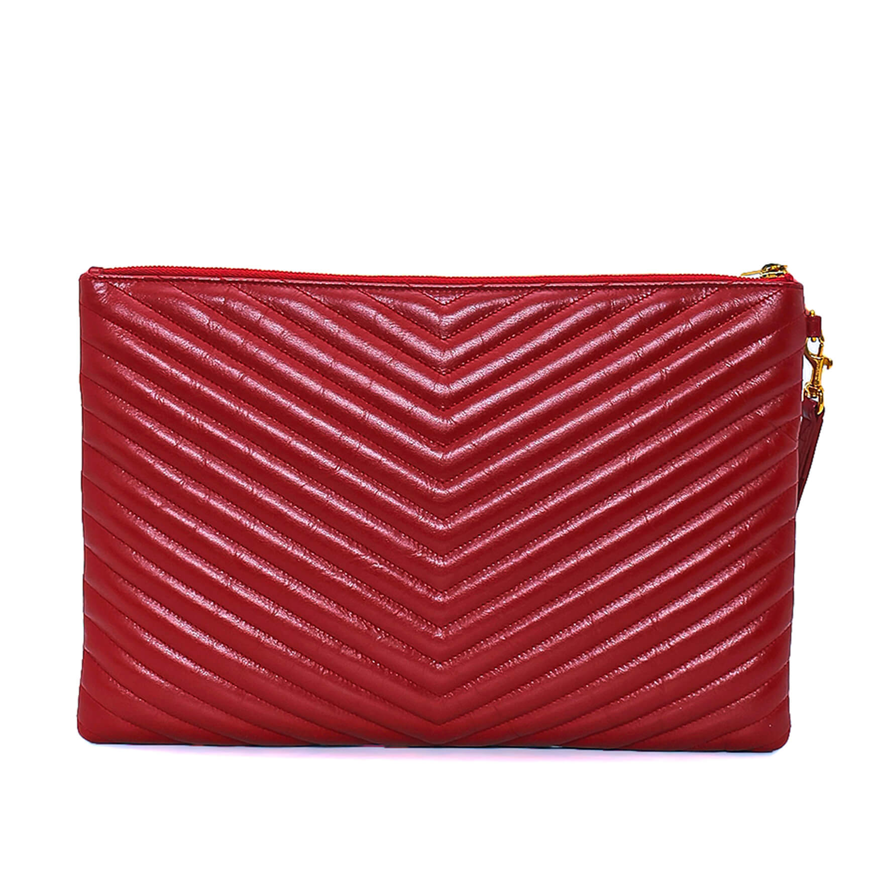 Yves Saint Laurent - Red Chevron Leather Large Pouch 